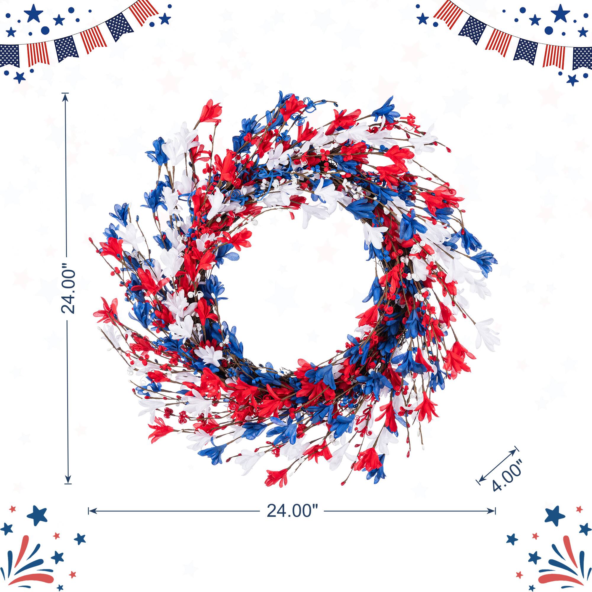 Glitzhome® 24" Patriotic Americana Red, White & Blue Floral Wreath